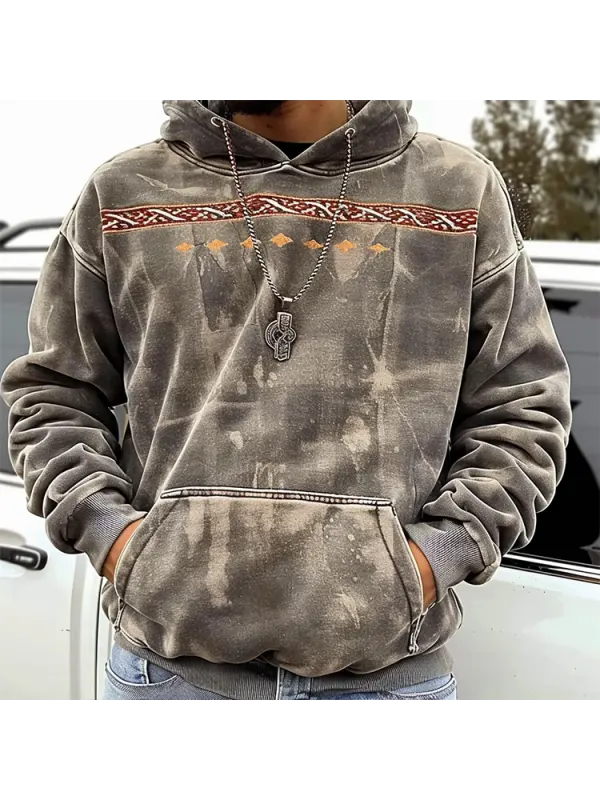 Retro Tribal Print Loose Hooded Sweatshirt - Anrider.com 