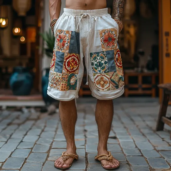 Retro Ethnic Pattern Shorts Casual Cotton And Linen Shorts - Dozenlive.com 