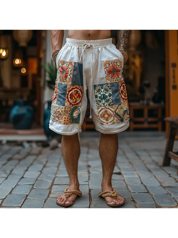 Retro Ethnic Pattern Shorts Casual Cotton And Linen Shorts - Anrider.com 