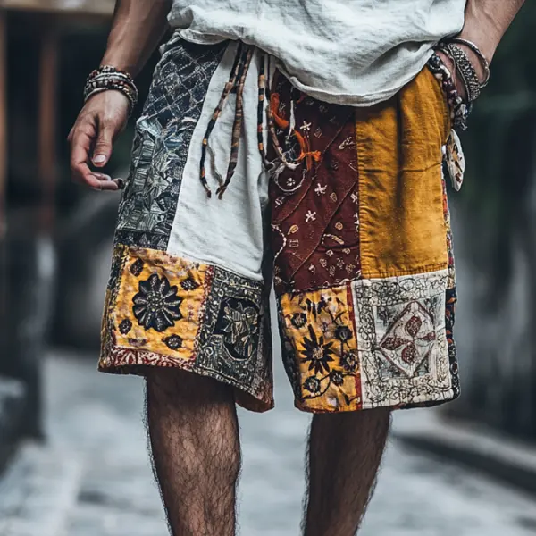 Men's Casual Shorts Vintage Cotton And Linen Tribal Pattern Shorts - Dozenlive.com 