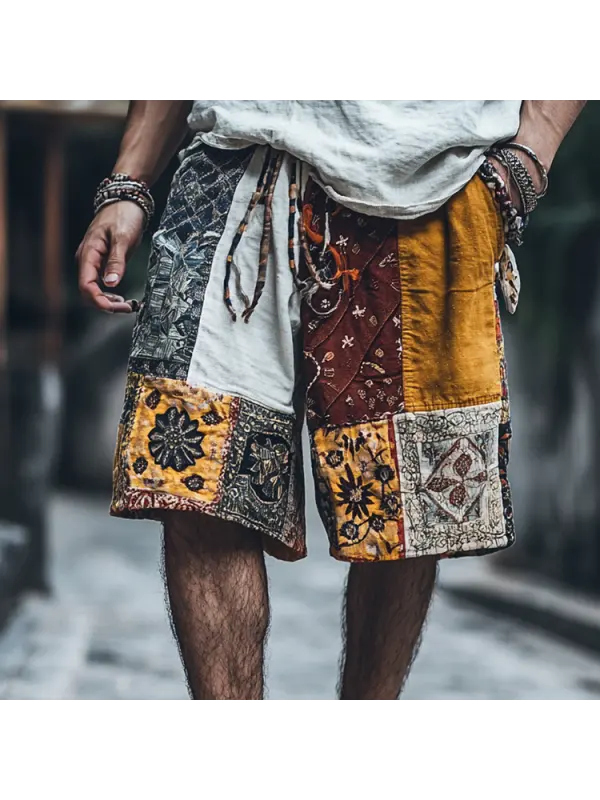 Men's Casual Shorts Vintage Cotton And Linen Tribal Pattern Shorts - Anrider.com 