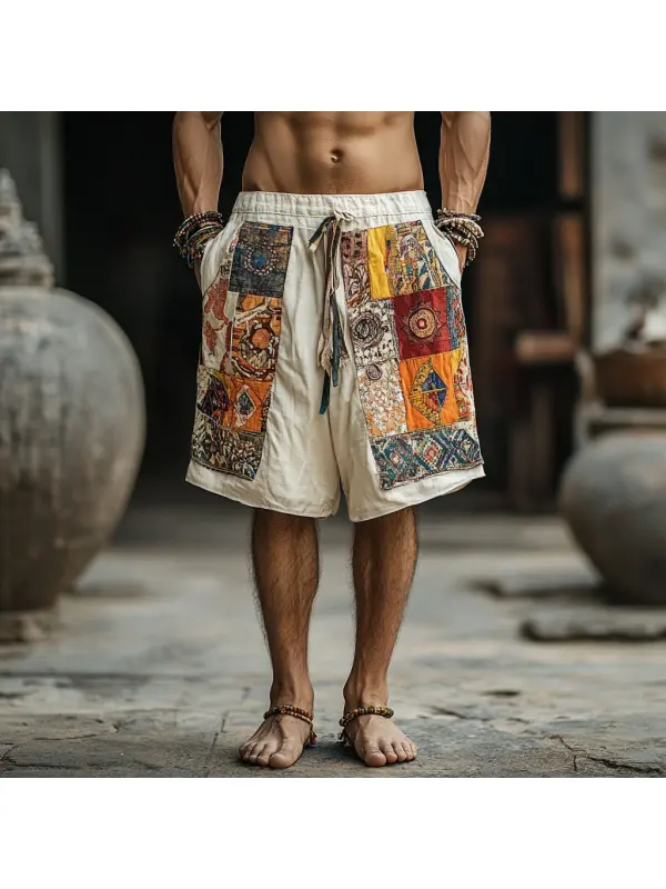 Retro Ethnic Pattern Shorts Casual Cotton And Linen Shorts - Anrider.com 