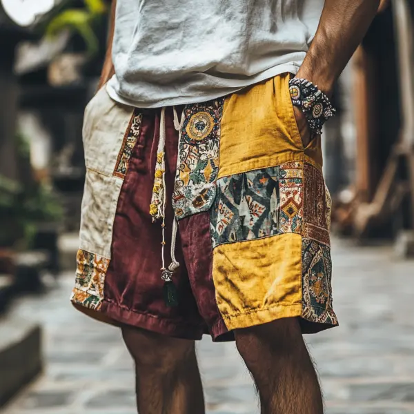 Retro Ethnic Pattern Shorts Casual Cotton And Linen Shorts - Dozenlive.com 