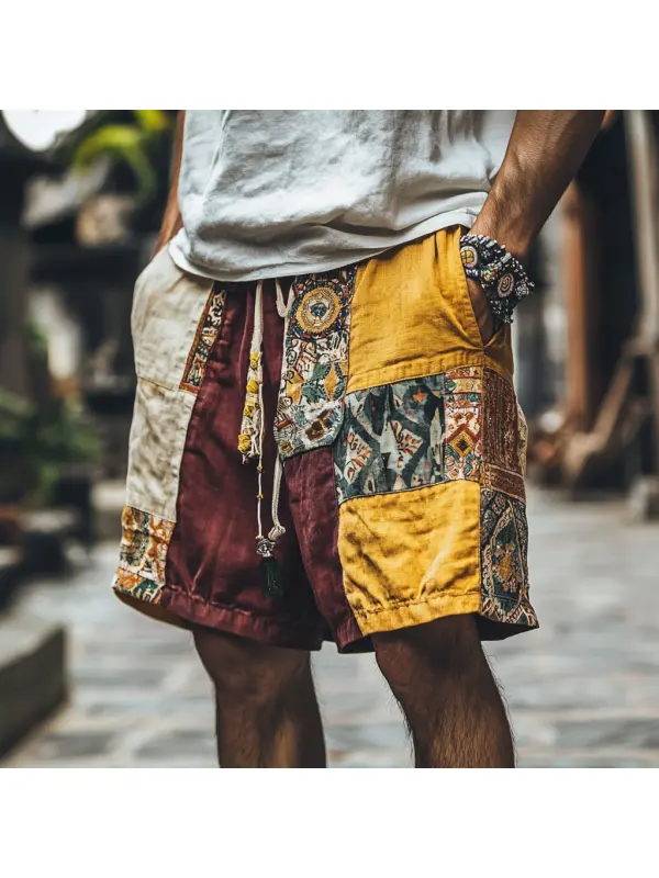 Retro Ethnic Pattern Shorts Casual Cotton And Linen Shorts - Anrider.com 