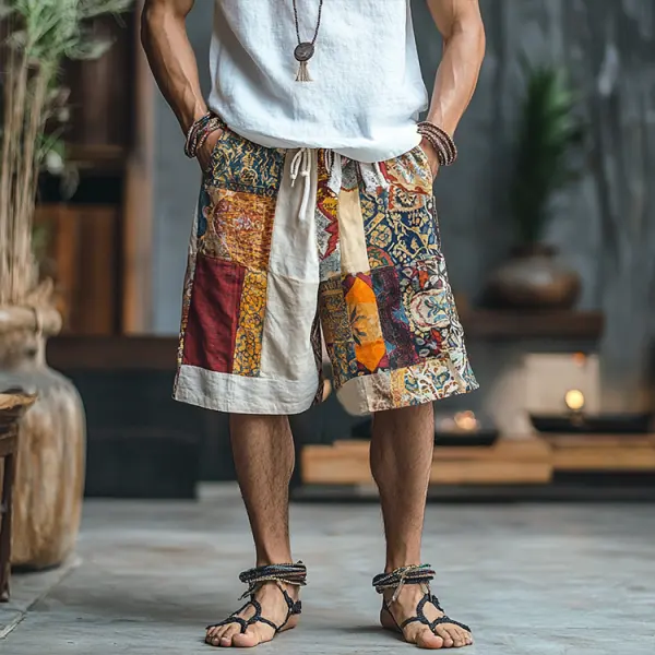 Retro Ethnic Pattern Shorts Casual Cotton And Linen Shorts - Dozenlive.com 