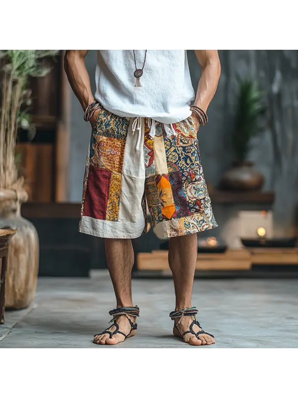 Retro Ethnic Pattern Shorts Casual Cotton And Linen Shorts - Anrider.com 