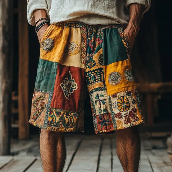 Men's Casual Shorts Retro Cotton And Linen Tribal Shorts - Dozenlive.com 