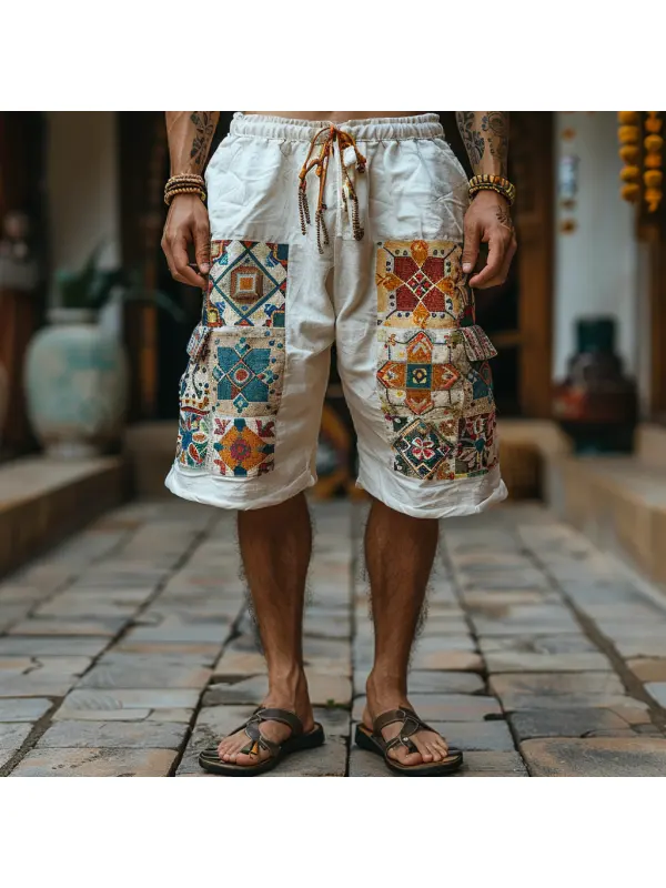 Retro Ethnic Pattern Shorts Casual Cotton And Linen Shorts - Anrider.com 