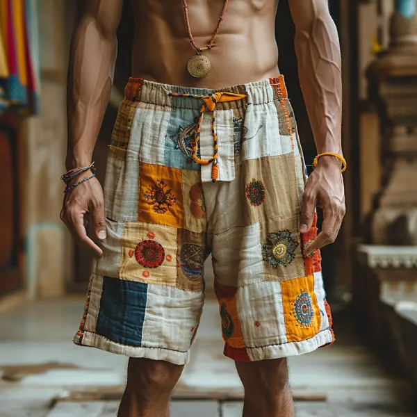 Retro Ethnic Pattern Shorts Casual Cotton And Linen Shorts - Dozenlive.com 