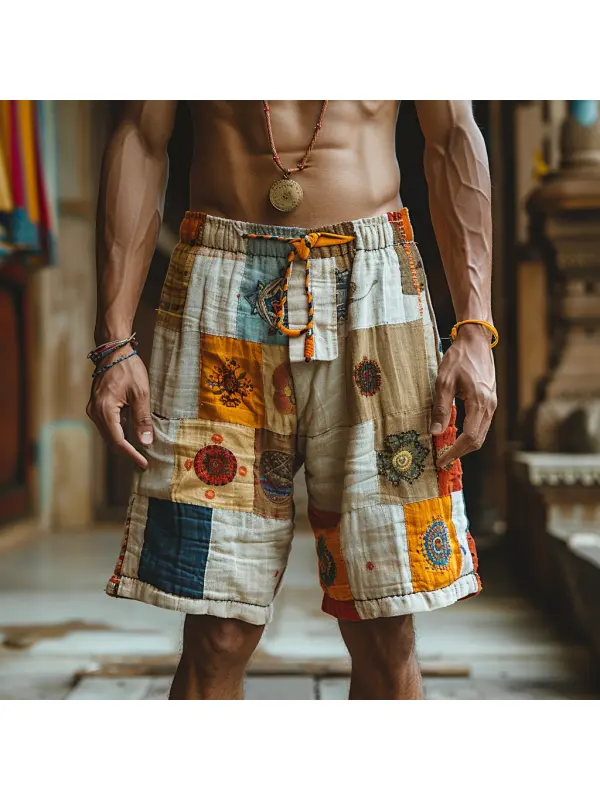 Retro Ethnic Pattern Shorts Casual Cotton And Linen Shorts - Anrider.com 