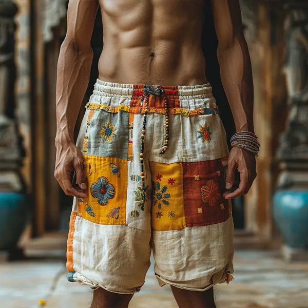 Men's Casual Shorts Retro Cotton And Linen Tribal Shorts - Nicheten.com 