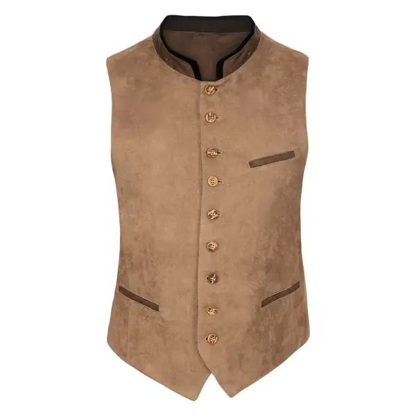 Men's Vintage Suede Stand Collar Vest - Nicheten.com 