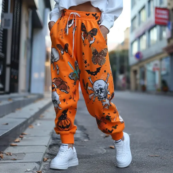 Halloween Butterfly Pumpkin Pattern Women's Jogger Casual Pants - Anurvogel.com 