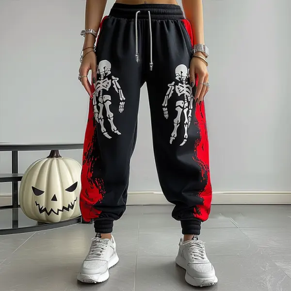 Halloween Skull Pattern Women's Jogger Casual Pants Black - Anurvogel.com 