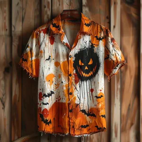 Men's Button Down Shirt Halloween Skull Clash Short Sleeve Shirt - Yiyistories.com 