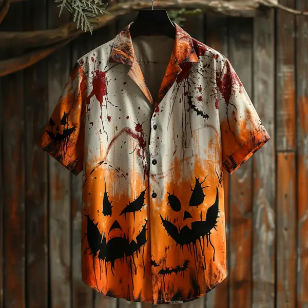 Men's Button Down Shirt Halloween Skull Clash Short Sleeve Shirt - Yiyistories.com 