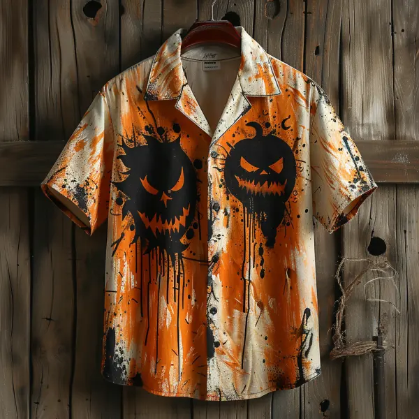 Men's Button Down Shirt Halloween Skull Clash Short Sleeve Shirt - Yiyistories.com 