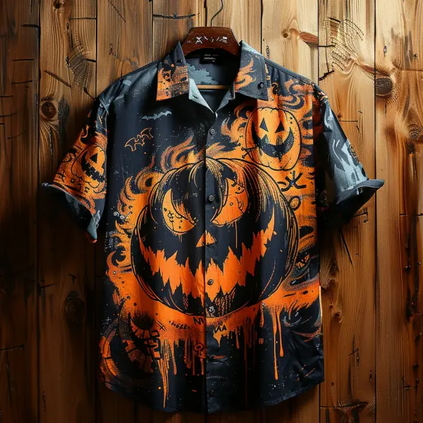 Unisex Button Down Shirt Halloween Skull Clash Short Sleeve Shirt - Yiyistories.com 