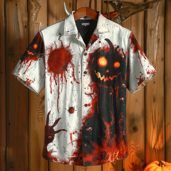 Unisex Button Down Shirt Halloween Skull Clash Short Sleeve Shirt - Yiyistories.com 