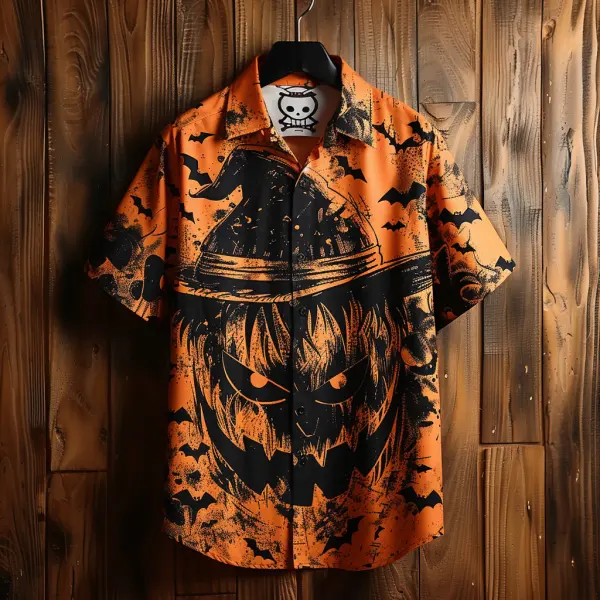 Unisex Button Down Shirt Halloween Skull Clash Short Sleeve Shirt - Yiyistories.com 