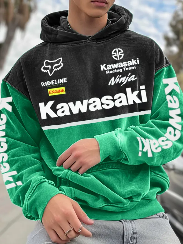 Unisex Kawasaki Motorcycle Racing Printed Hoodie - Wantbright.com 