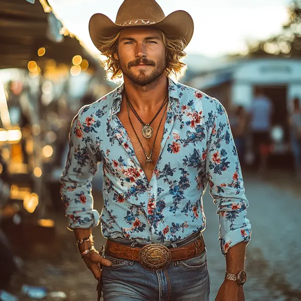 Vintage Retro Western Cowboy Style Men's Casual Shirt - Nicheten.com 