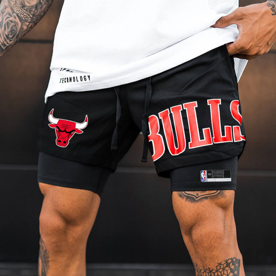 

Basketball Print Double Layer Performance Sports Comfort Shorts Men's Casual Sports Shorts