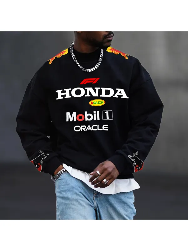 Men's Street Casual Formula 1 Racing Graphic Print Crew Neck Pullover Sweatshirt - Anrider.com 