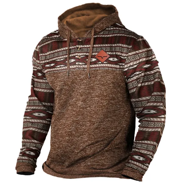 Men's Outdoor Vintage Western Print Block Hoodie - Nicheten.com 