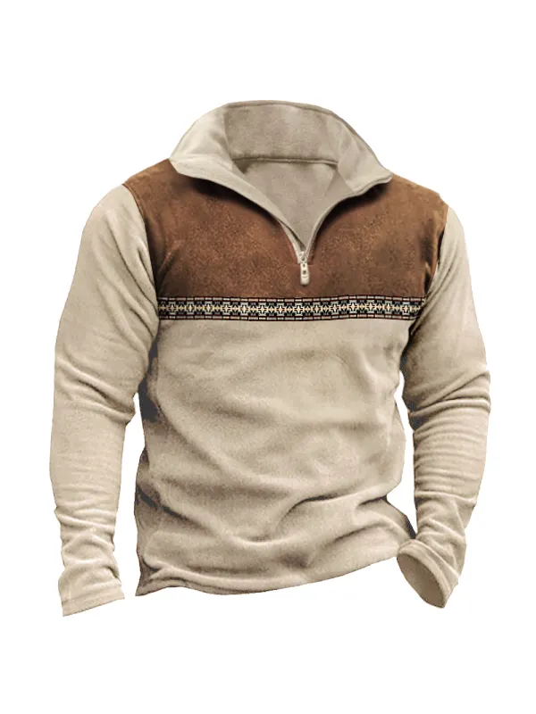 Men's Vintage Western Aztec Tribal Geometric Print Winter Sweatshirt - Aptkoi.com 
