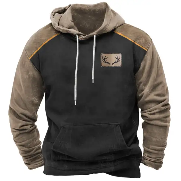 Men's Hoodie Vintage Western Antler Hunting Deer Print Pocket Long Sleeve Daily Tops - Upgradecool.com 