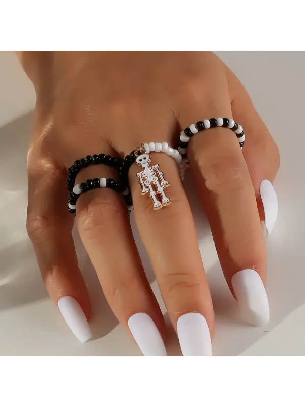 Elastic Rice Bead Ring Skull Skeleton Halloween Ring - Aptkoi.com 