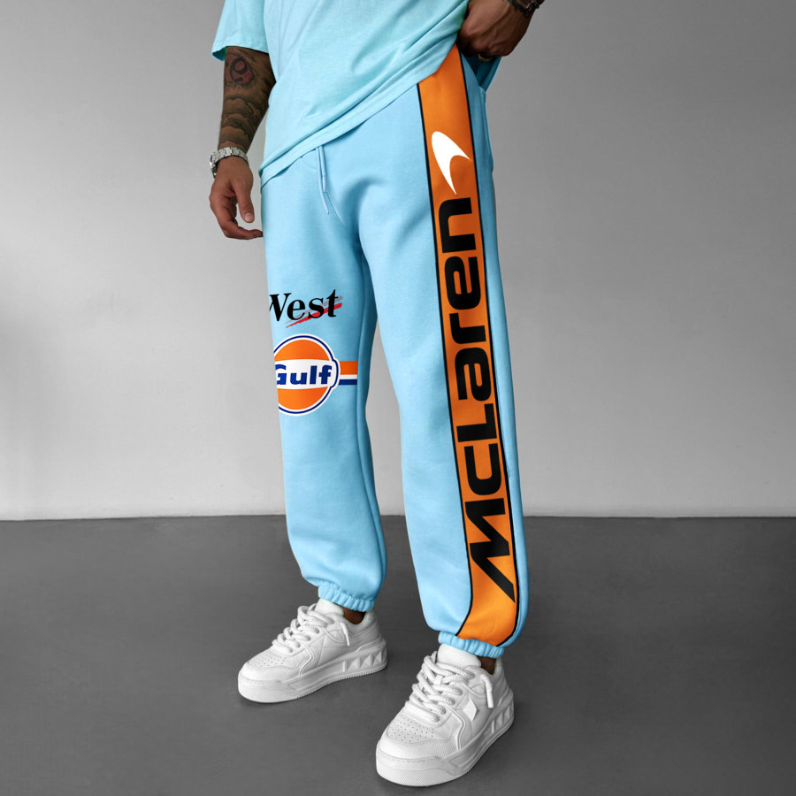 

Fashionable Casual Loose Fit Racing Graphic Print Men's Sweatpants
