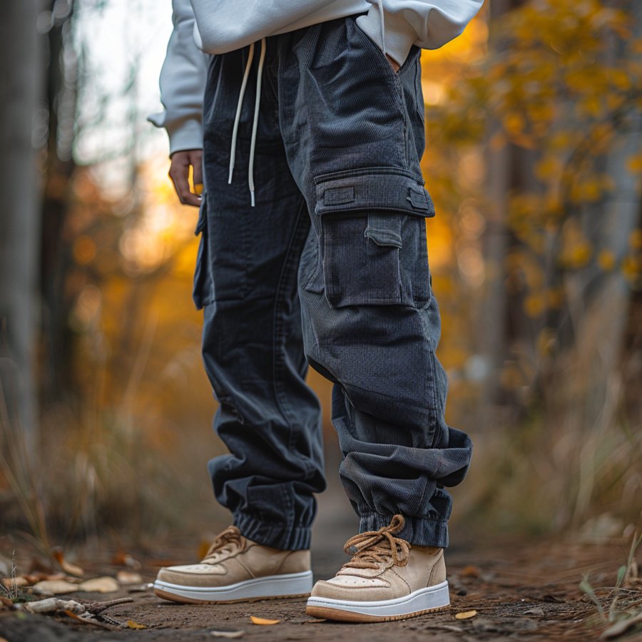 

Retro Lace-up Large Pocket Practical Casual Pants