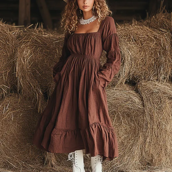 Vintage Denim Girls Linen Puff Sleeve Dress - Dozenlive.com 