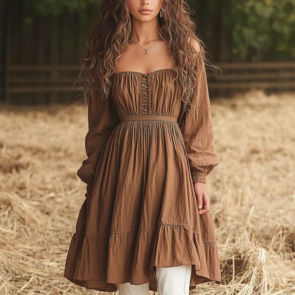 Vintage Denim Girls Linen Puff Sleeve Dress - Dozenlive.com 