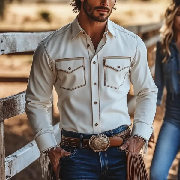 Retro Outdoor Men's Shirt Cowboy Long Sleeve Shirt - Trisunshine.com 