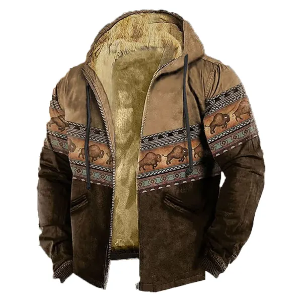 Men's Retro Western Contrast Pattern Print Zip-Up Jacket - Trisunshine.com 