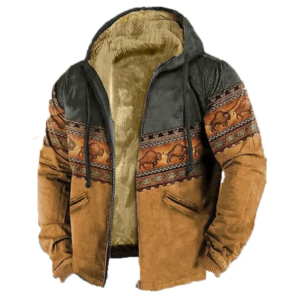 Men's Retro Western Contrast Pattern Print Zip-Up Jacket - Trisunshine.com 