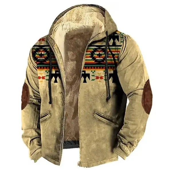 Men's Retro Western Contrast Pattern Print Zip-Up Jacket - Trisunshine.com 