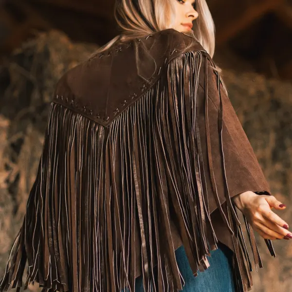 Retro Outdoor Women's Tassel Top Western Denim Tassel Shawl - Dozenlive.com 