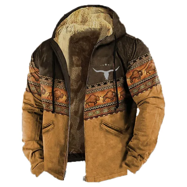 Men's Retro Western Contrast Pattern Print Zip-Up Jacket - Trisunshine.com 