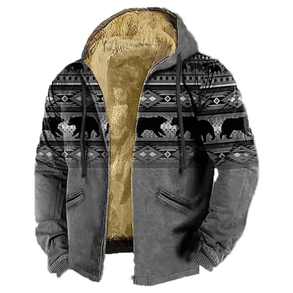 Men's Retro Western Contrast Pattern Print Zip-Up Jacket - Trisunshine.com 