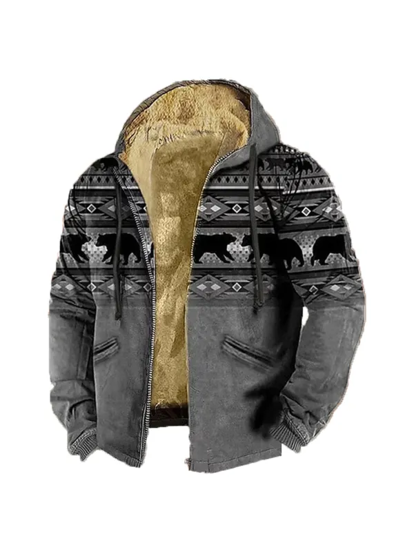 Men's Retro Western Contrast Pattern Print Zip-Up Jacket - Timetomy.com 