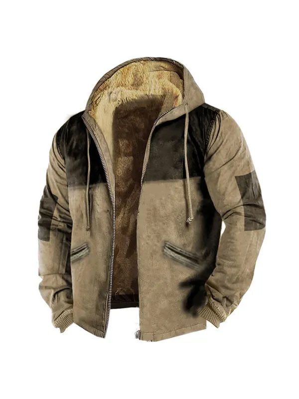 Men's Retro Western Contrast Zip-Up Jacket - Timetomy.com 