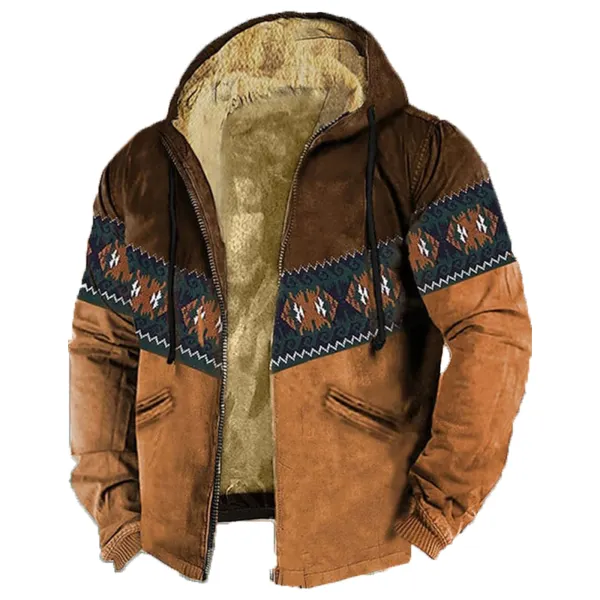 Men's Retro Western Contrast Pattern Print Zip-Up Jacket - Trisunshine.com 