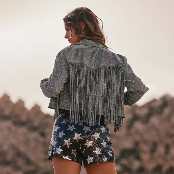 Retro Outdoor Women's Tassel Top Western Short Denim Tassel Jacket Jacket - Anurvogel.com 