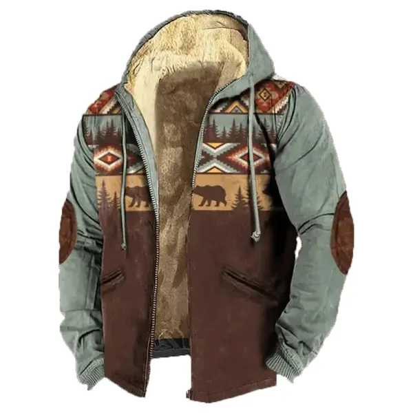 Men's Retro Western Contrast Pattern Print Zip-Up Jacket - Trisunshine.com 