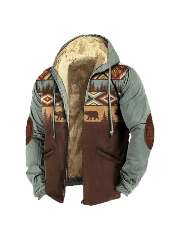 Men's Retro Western Contrast Pattern Print Zip-Up Jacket - Anrider.com 