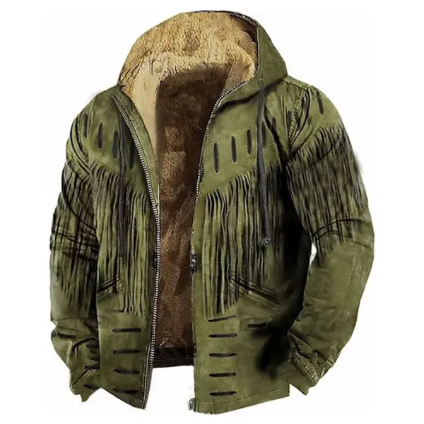 Men's Vintage Western Fringe Zip-Up Jacket - Dozenlive.com 